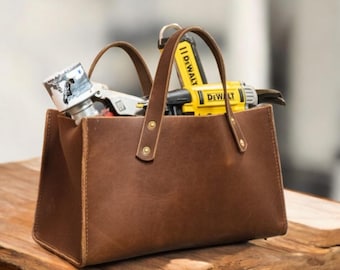 Leather Tool Bag Organizer, Handmade Tool Pouch , Leather Wrench Holder, Trunk Tool Storage, Tool Carrier for Men & Craftsmen, Gift for him.