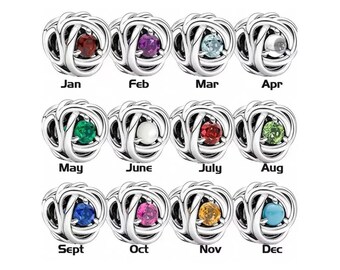 Pandora Birthstone Charms For Charm Bracelet, S925 Sterling Silver Eternity Circle Charm, Beads Charms, Gemstone Crystal Charm Gift For Her