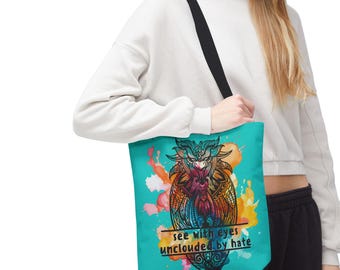 Colorful Owl Art Tote Bag – Bird Of Prey Travel Bag. Custom Designs.