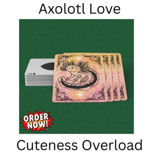 Axolotl Playing Cards. Our Newest Hand Drawn Axolotl Collection Artwork by Ambrosia. Axolotl Fans. Card Collection. We do Custom Orders.
