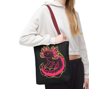 Pink Axolotl Tote Bag: Eco-Friendly Reusable Bag. 3 Sizes