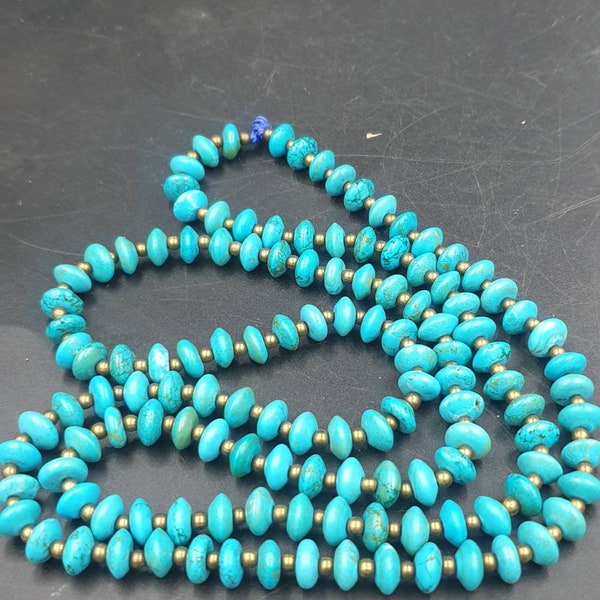 Carved Spindle whorl Blue Turquoise Beads Necklace Strand for Jewelry Design 30inches