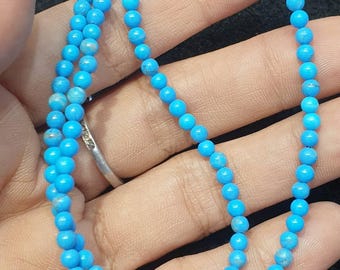 Vintage Original Sleeping Beauty Turquoise Round From Arizona Beads Necklace Silver Claps 4mm