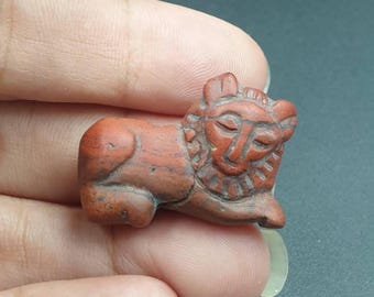 Original ancient Jasper Carved sleeping Lion Roman Carved Bead Pendant Old Collection