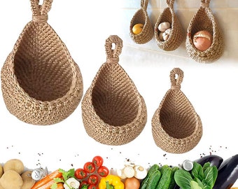 Handcrafted Jute Wall Hanging Baskets - Kitchen & Vegetable Storage-Farmhouse Decor -Rustic Organizer for Stylish Kitchen Decor-Eco-Friendly