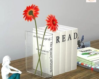 Acrylic Book Clear Vase for Flowers | Modern Home Decor | Unique Gift for Book and Flower Lovers Design |House warmings, Events, Birthdays