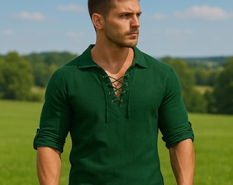 Green Cotton Renaissance Shirt | Men's Medieval Viking Tunic