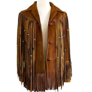 Handmade Suede Fringe Western Jacket: Beaded Vintage Style