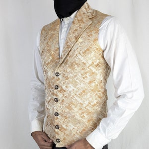 Elegant goudkleurig brokaatvest met textuur - Formeel gilet voor heren | Kleding voor bruiloften, feesten of speciale gelegenheden