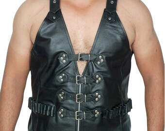 Handgefertigte Schwarze Leder Weste: Gothic Biker Harness