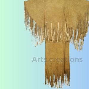 Handmade Suede Fringe Dress: Native Western Style Leather Maxi
