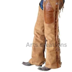 Handmade Western Cowboy Chap Fringes, Suede Leather Pant, Suede Leather Chap, Riding Chaps, Men Western Wear Riding Leather Chap