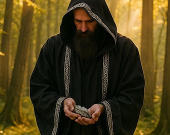 Handmade Celtic Trim Hooded Wizard Cloak | Renaissance Faire Costume