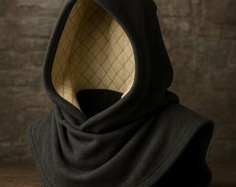 Gray Wool-Blend Hooded Cowl, Viking Medieval Renaissance Cosplay