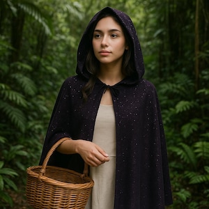 Purple Glitter Hooded Capelet: Witch Cosplay Costume Cloak