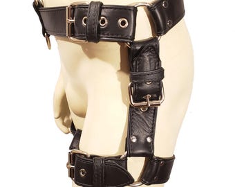 Echt leren dijbeenharnas, verstelbaar punk gothic bodyaccessoire