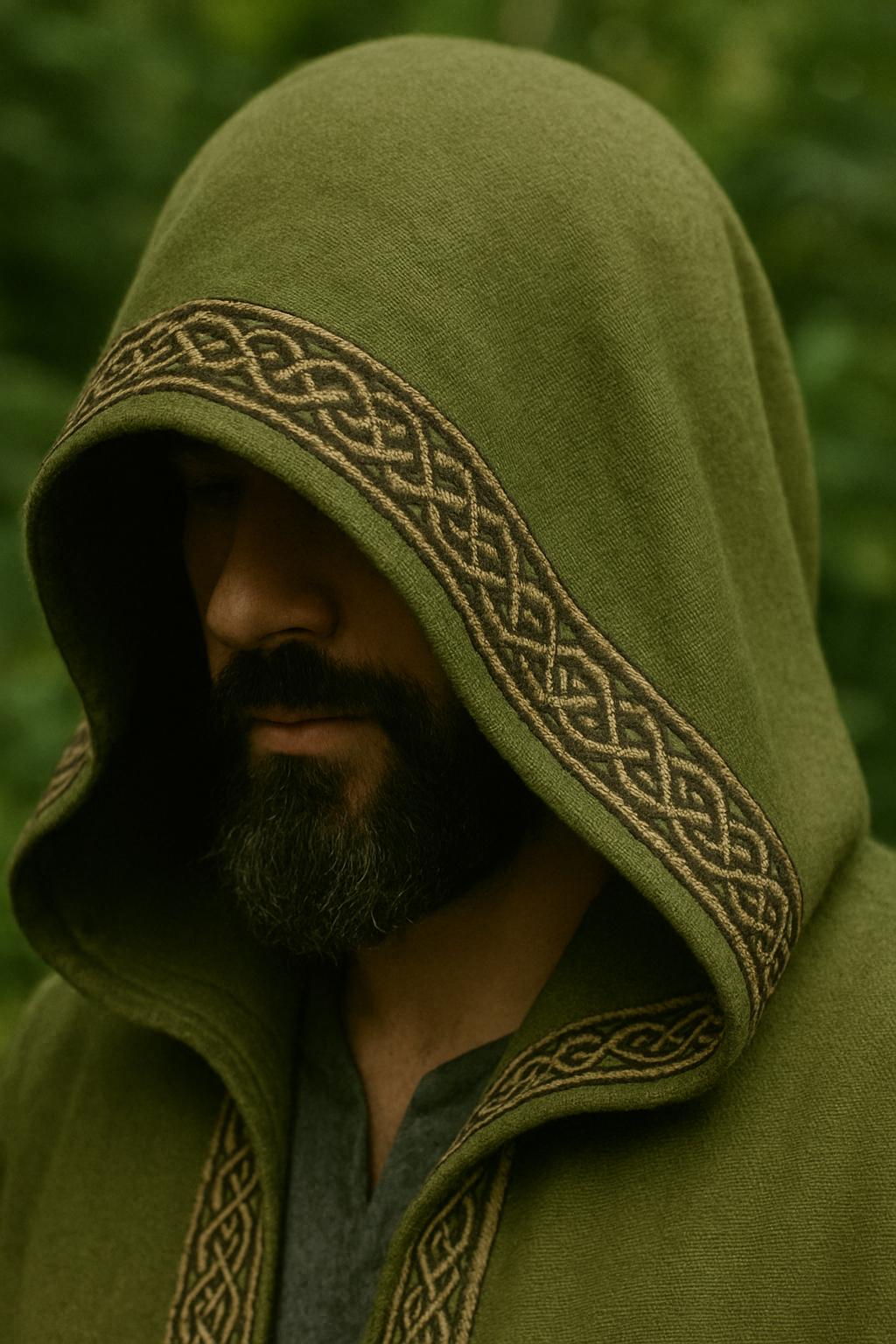 Castle Pattern Edge Robe Celtic Hooded Robe: Medieval Renaissance Cosplay Cloak With Jacquard ...