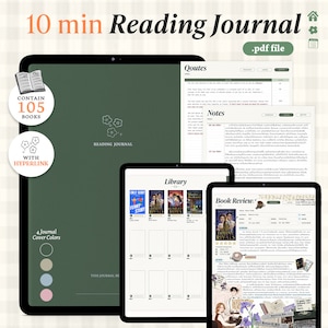 Diario di lettura digitale da 10 minuti per Goodnotes, collegamento ipertestuale, diario di lettura, registro di lettura e tracker di libri, diario di libri per iPad