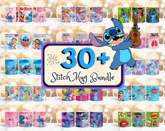 30 + Stitch Mug Wrap Designs Bundel, Stitch Mug Sublimatie, 110z & 15 oz Mug Wrap, Stitch Lilo Wrap, Stitch Sublimatie Designs, Kids Wrap