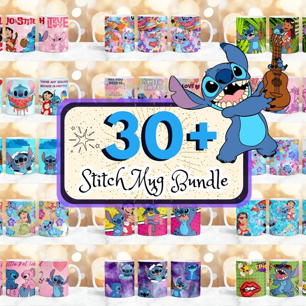 30 + 30 Stitch Mug Wrap Designs Bundle, Stitch Tasse Sublimation, 110z & 15 oz Becherverpackung, Stitch Lilo Wrap, Stitch Sublimations-Designs, Kinder Wrap