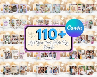 110 + Fügen Sie Ihr eigenes Fotobecher-Bundle hinzu, Canva Fügen Sie Ihr Fotosublimation hinzu, Fotocollage-Becher, Becher-Sublimationsverpackung PNG, Becher-Verpackungsdesign PNG