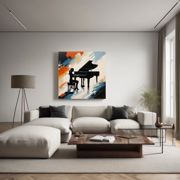 Peinture abstraite de la silhouette d'une femme jouant du piano