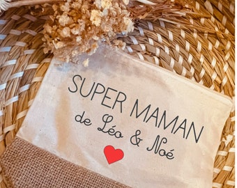 La trousse jute maman personnalisé, trousse maquillage maman personnalisée