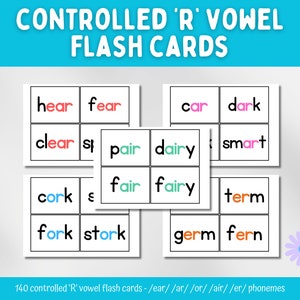 Kontrollierte R-Vokal Phonem-Karteikarten, Phonics, druckbare Ressourcen für das Klassenzimmer, Kindergarten, Klasse 1 und 2, Karteikarten, Leselehre