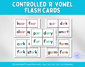 Controlled R Vowel Phoneme Flash Cards, Phonics, Classroom Printable Resources, Kindergarten, Grade 1 and 2, Flash Cards, Teaching Reading