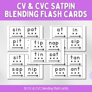 CVC woorden Blending Flash Cards, SATPIN, Phonics, Classroom Printable Resources, Kleuterschool, Graad 1, Flash Cards