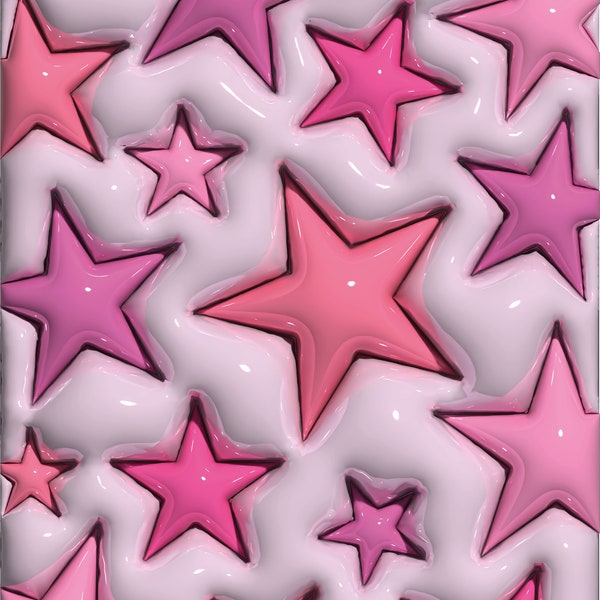 Poster Sterne Pink Rosa Lila Digitaler Download Druck Typografie Aestetic Wand Kunst 3D Trendy Design Stars