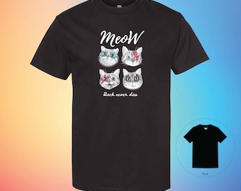 ROCK NEVER DIES The Cat Tee, Rare Unique Girlfriend Boyfriend Trendy Shirt | Meow T-Shirts