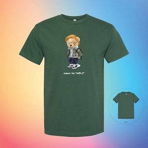 EXPLORE THE WORLD The Bear Tee, Handmade Unisex Girlfriend Boyfriend Trendy Shirt | Cute T-Shirts