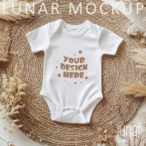 Boho Baby Bodysuit Mockup White Baby Onesie Mockup Rabbit Skins 4400 Mockup Bella Canvas 100B Newborn Bodysuit Mock up Baby Shower