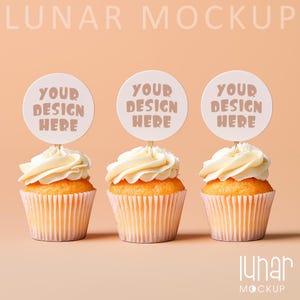 Maquete de topper de cupcake Maquete de cupcake de aniversário Maquete de topper de cupcake em branco Maquete de lembrancinha Maquete de topper de bolo de chá de bebê Maquete de etiqueta de lembrancinha