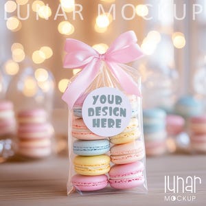 Sticker Mockup Macaron Label Mockup Birthday Party Baby Shower Favor Mockup Wedding Mockup Round Tag Mockup Treat Bag Mockup Cookie Mockup