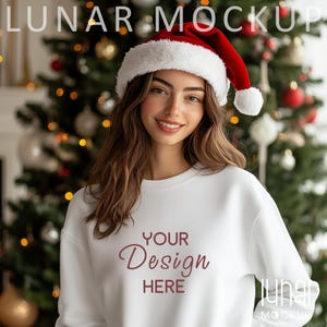 Bluza świąteczna Makieta Biała Gildan 18000 Makieta Makieta świąteczna Damska bluza z okrągłym dekoltem Gildan Bluza z kapturem Makieta Sweter Makieta