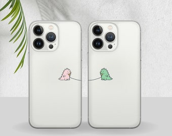 Funda de teléfono de pareja de dinosaurios lindo transparente, funda de teléfono de pareja de cubierta de teléfono a juego para iPhone 15 Pro Max funda de teléfono para 14, 12, 13, 11, Xs