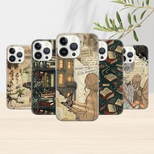 Custodia per telefono "Dark Academia Book" - Cover letteraria vintage per iPhone 16, 15, 14, 13, 12 Pro e Samsung S25, S24, S23 Ultra, Pixel 9, 8, regalo estetico