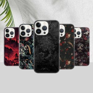Custodia per telefono con estetica gotica, cover con teschio gotico per iPhone 16 15 14 13 12 11 Pro Max 8 Plus X, Samsung Galaxy S24 S23 S22 S20 Ultra, Pixel 8