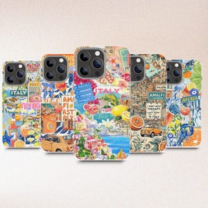 Funda para teléfono con estética italiana, collage de viajes de verano, Costa Amalfitana, con aires vacacionales para iPhone 16, 15, 14, 13 y 12 Pro Max, Samsung S25, S24 y S23