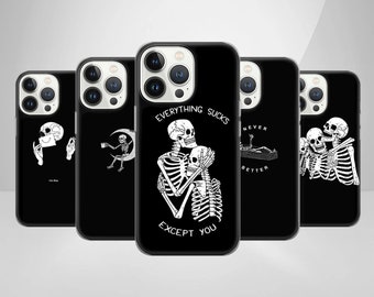 Skeleton Phone Case Black Gothic Cover fit for iPhone 15 14 13 12 11 Pro Max 8 Plus X, Samsung Galaxy S24 S23 S22 S20 Ultra, Pixel 8