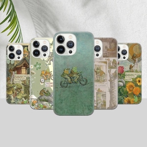Coque de portable grenouille et crapaud - Coque verte esthétique pour livre d'histoires pour iPhone 16 15 14 13 12 11 Pro Max et Samsung Galaxy S24 S23 S22
