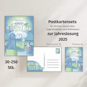 Jahreslosung-Sets für Gemeinden, Jugendarbeiten, Schulklassen. Postkarten und Plakate Jahreslosung 2025 "Prüft alles und behaltet das Gute."
