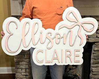Custom Bow Name Sign Personalized Wooden Nursery Sign Baby Girl Name Sign Baby Shower Gift Custom Baby Name Sign Wooden Sign for Girls Room
