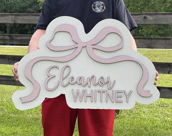 Custom Bow Name Sign Personalized Wooden Nursery Sign Baby Girl Name Sign Baby Shower Gift Custom Baby Name Sign Wooden Sign for Girls Room