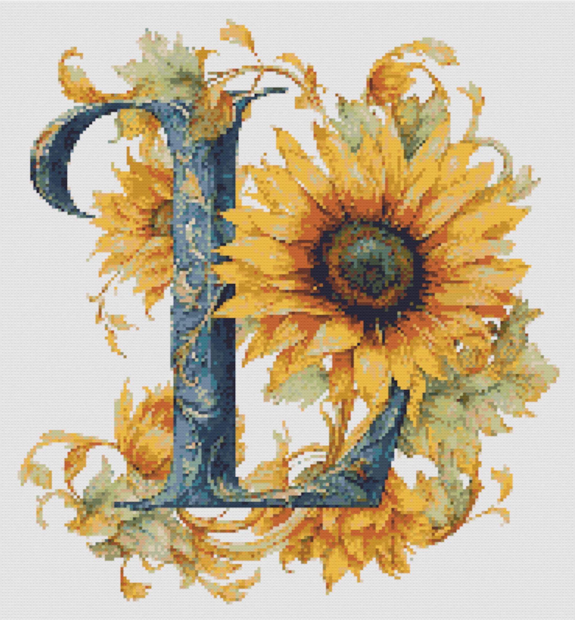 Sunflower Monogram Cross Stitch Alphabet – 26 Floral Letter PDF