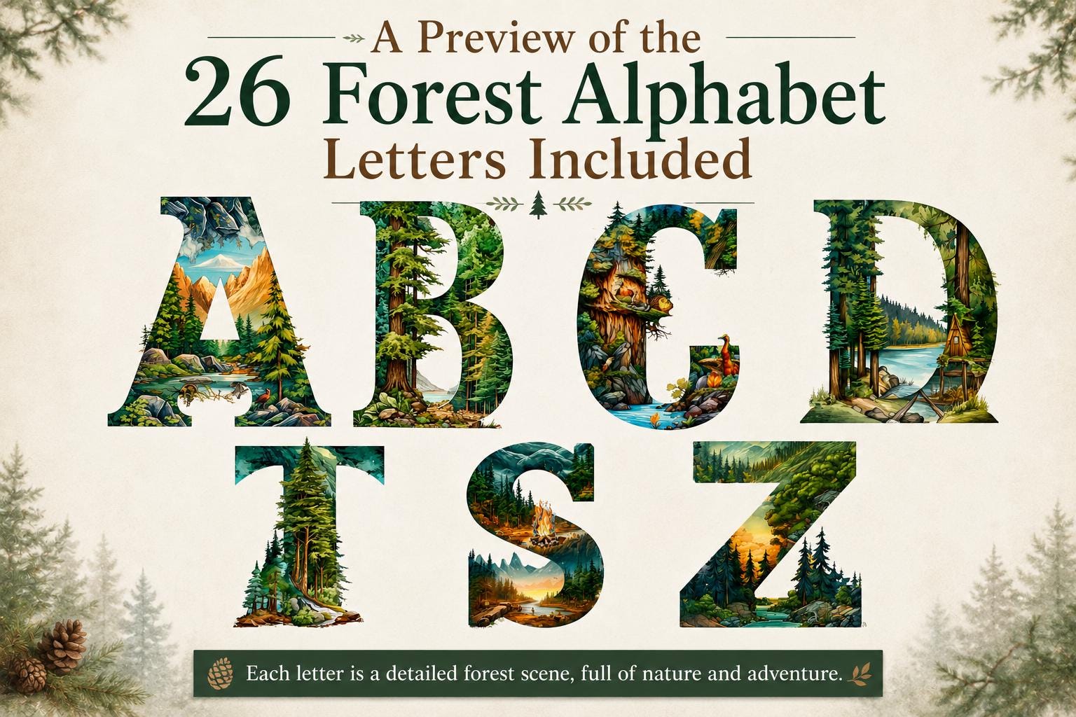 Forest Monogram Cross Stitch Alphabet – 26 Woodland Letter PDF Patterns ...