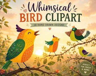 Grillige vogel clipartset | 18 schattige handgetekende vogels