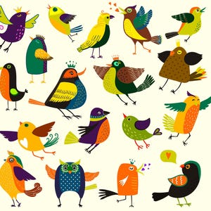 18 imágenes prediseñadas, CRICUT, imprimibles, dibujos animados hechos a mano, pájaros, recortes, jpg, png, pdf, 300 ppp, descarga instantánea, bricolaje, uso comercial aceptable